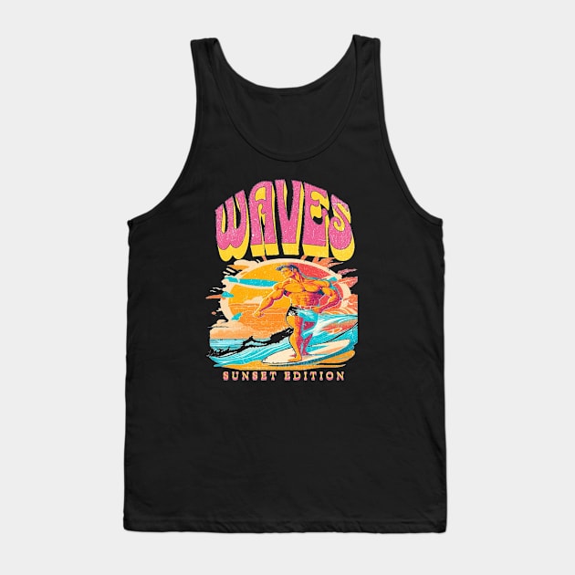 Waves, Hello Summer Funny Surfer Riding Surf Surfing Lover Gifts Tank Top by Customo